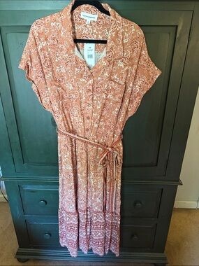 Lucky Brand Rust Paisley Button-Front Midi Dress
